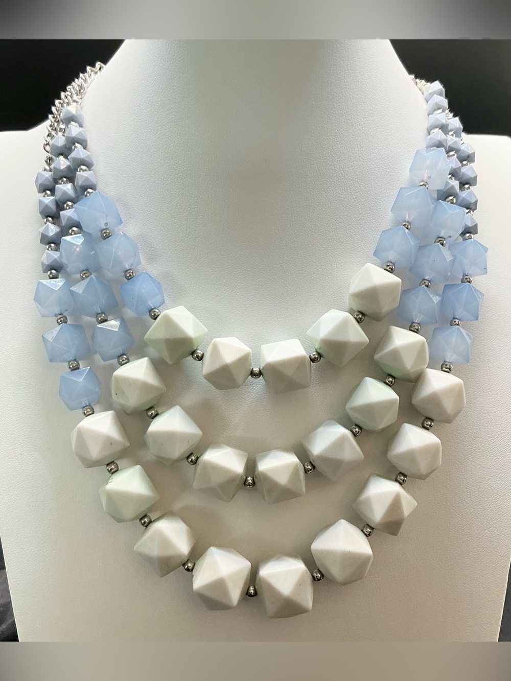 CHARMING CHARLIE MUTED BLUE THICK OVERSIZED SQUARE BEADED MUKTI LAYER NECKLACE